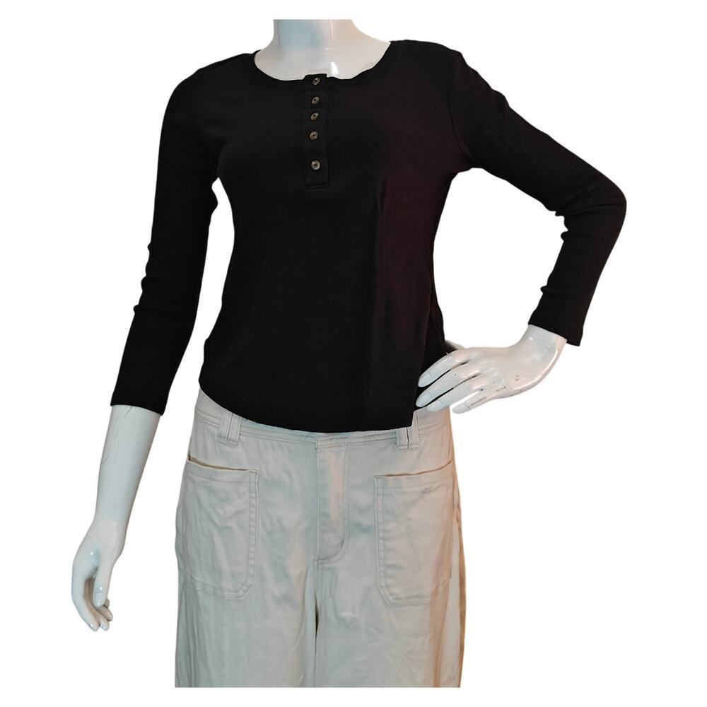 Architect Petites Black Henley Long Sleeve Top PS
